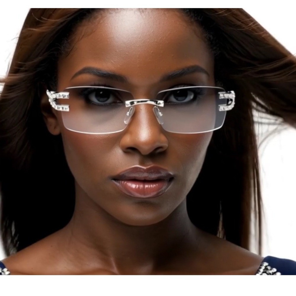 Hip Hop Lady Sunglasses Square‎ Rimless Clear Silver Diamond Shades Women Street